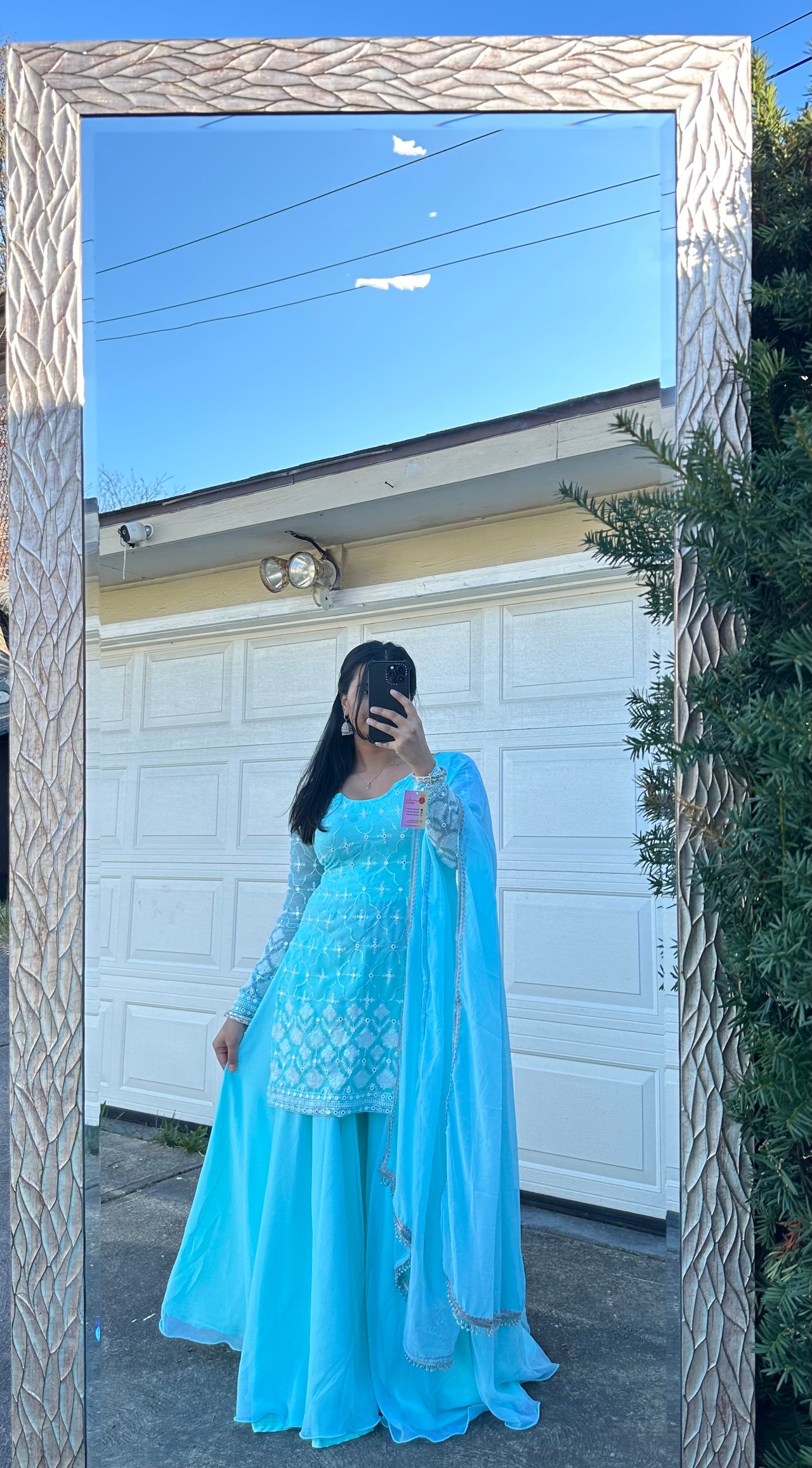 FULL SLEEVE BLUE THREE PIECE SHARARA KURTHI SET
