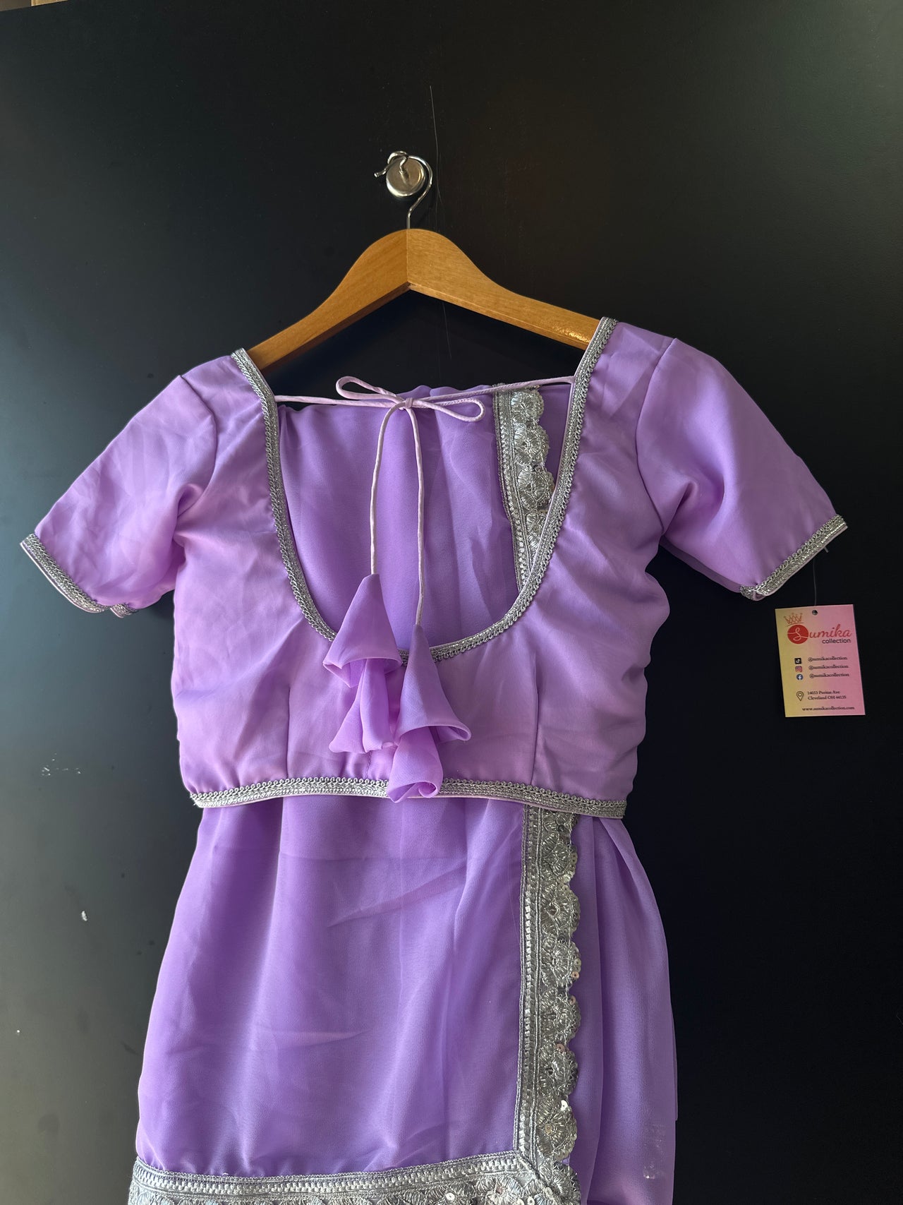 Lavender Georgette Saree Set - Ready to Wear