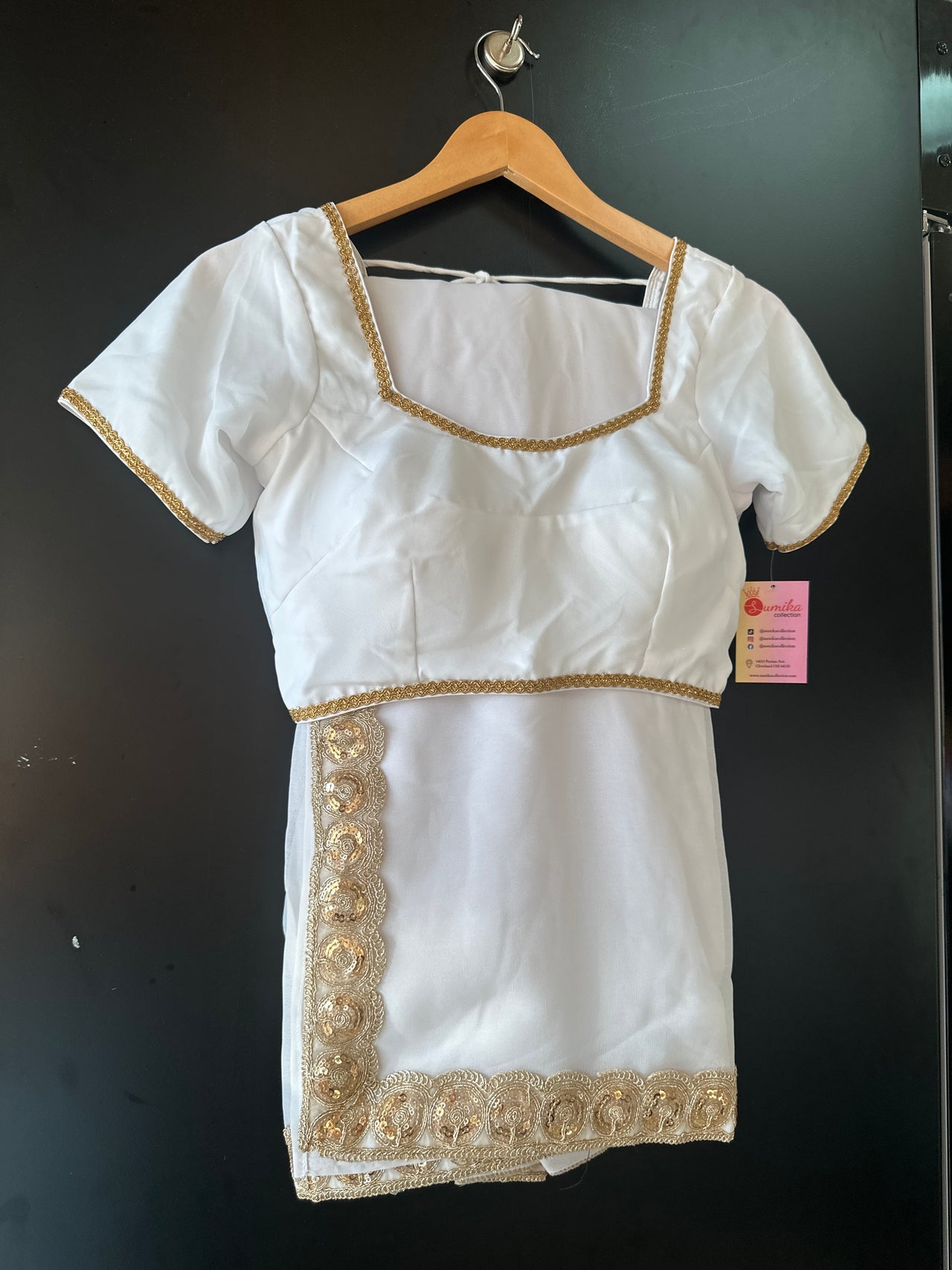 Gold White Georgette Saree Set - Ready to Wear