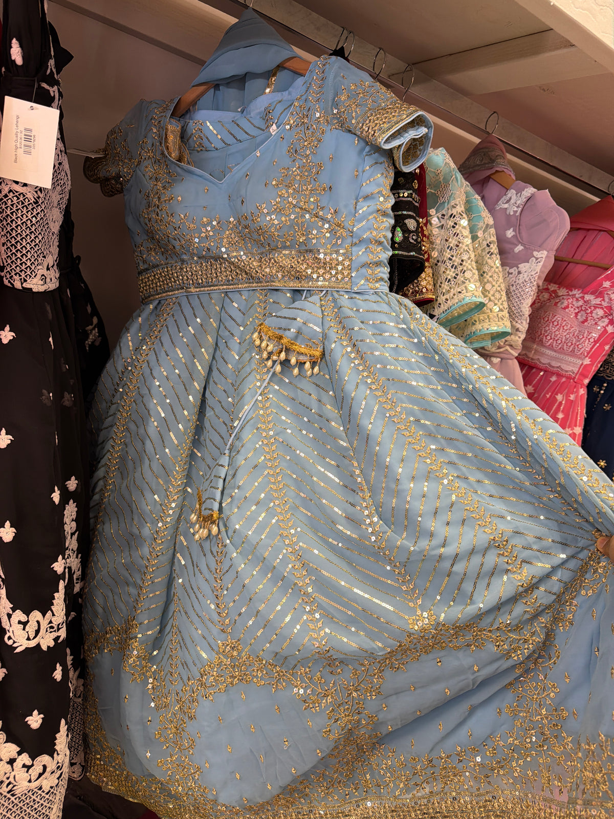 Light Blue Sequin Embroidered Lehenga Set