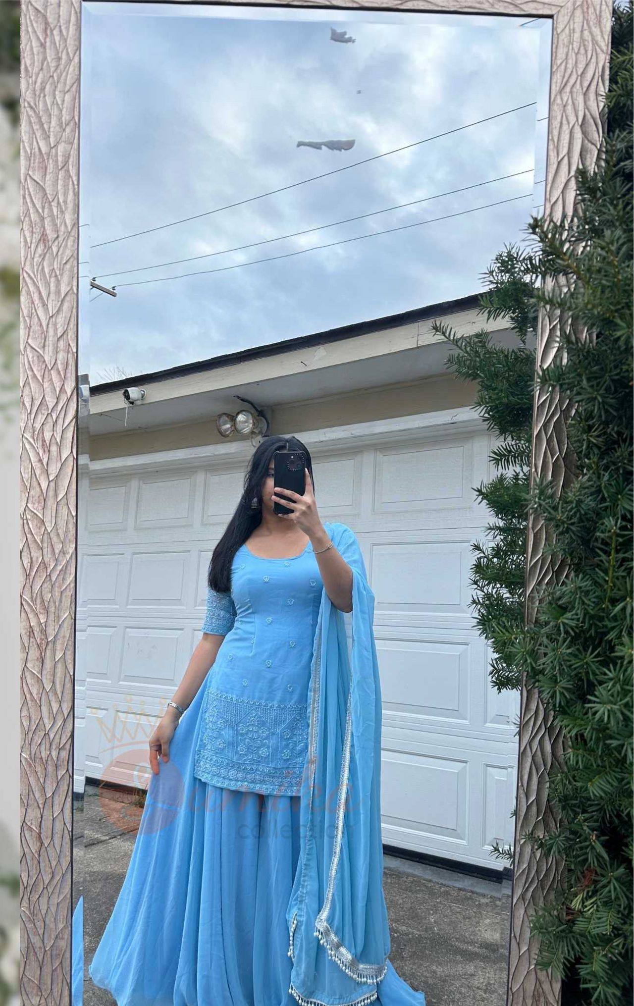 Light Blue Embroidered Sharara Set