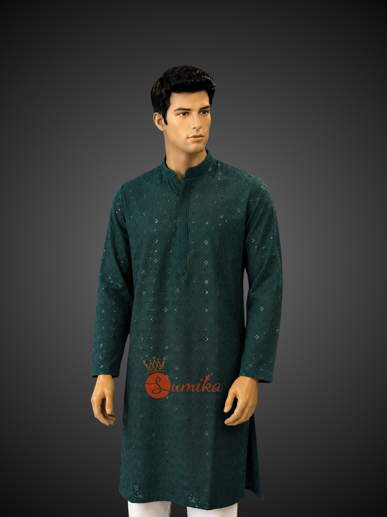 Premium Dark Green Chikankari Kurta Set