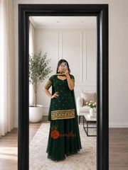 Nepali Sharara set in dark green color