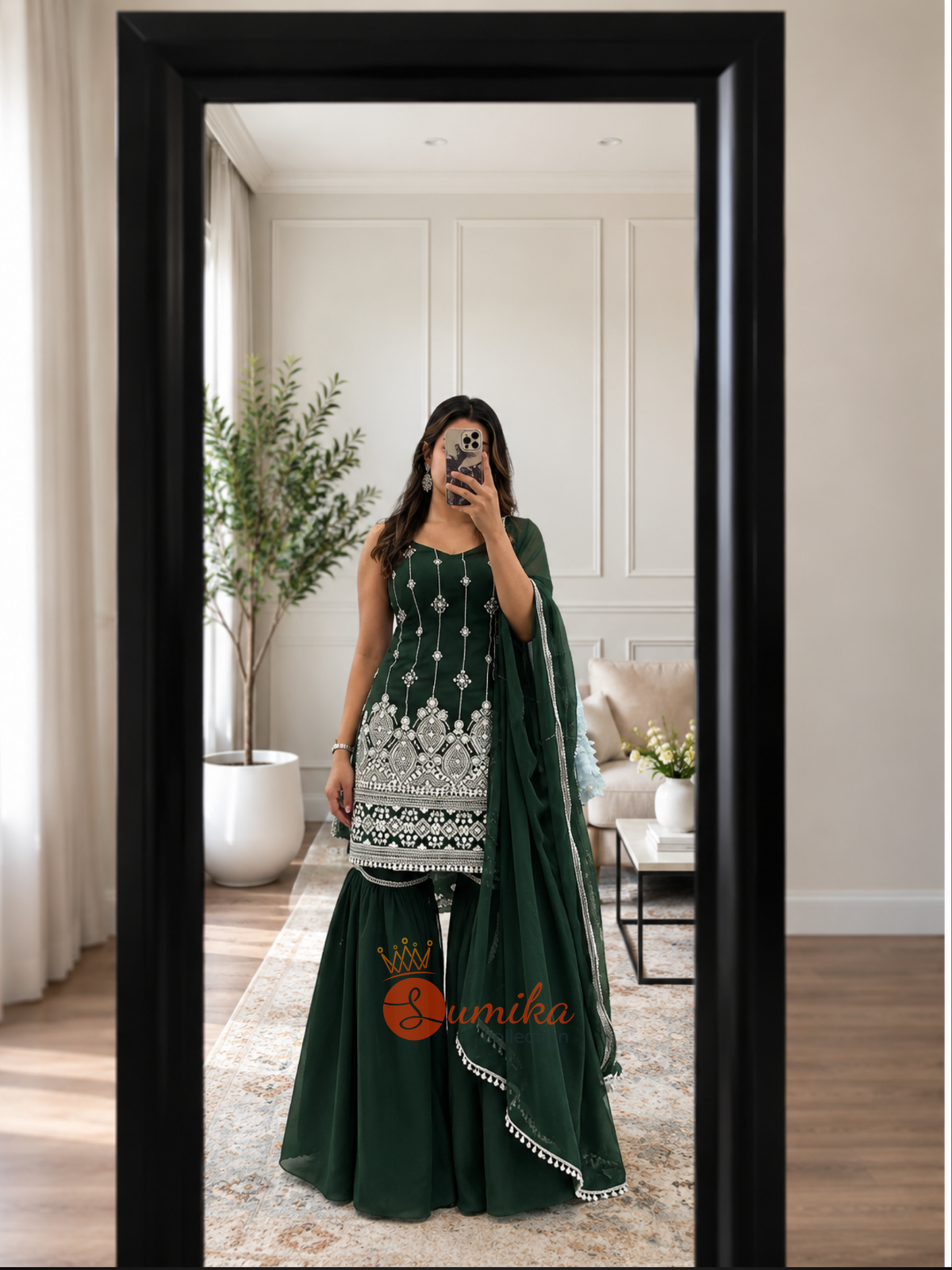 DARK GREEN THREE PIECE GHARARA SET