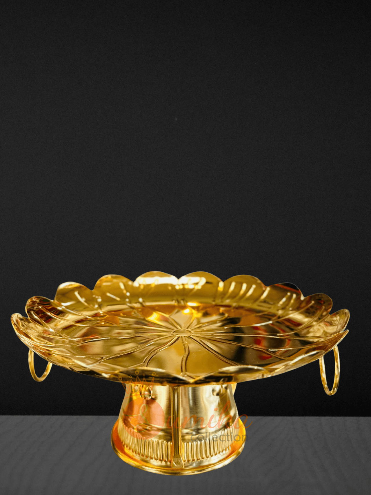 Gold-Plated Lotus Tika Thali with Handles – Elegant Festival & Puja Plate | Ideal for Dashain, Tihar & Weddings
