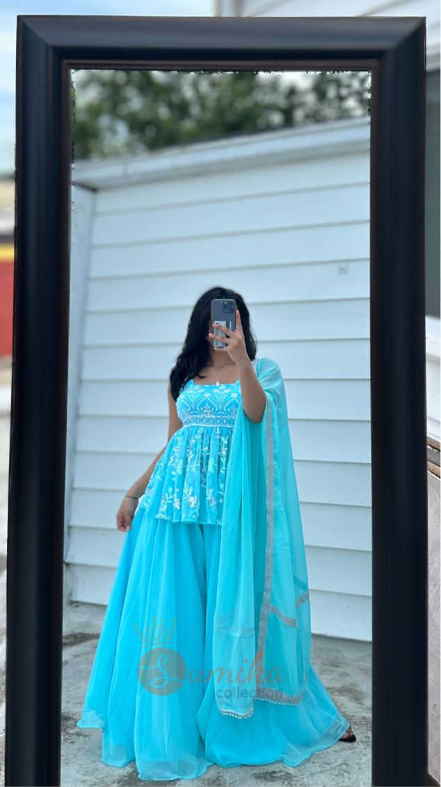 Light BLUE THREE PIECE SHARARA KURTHI SET