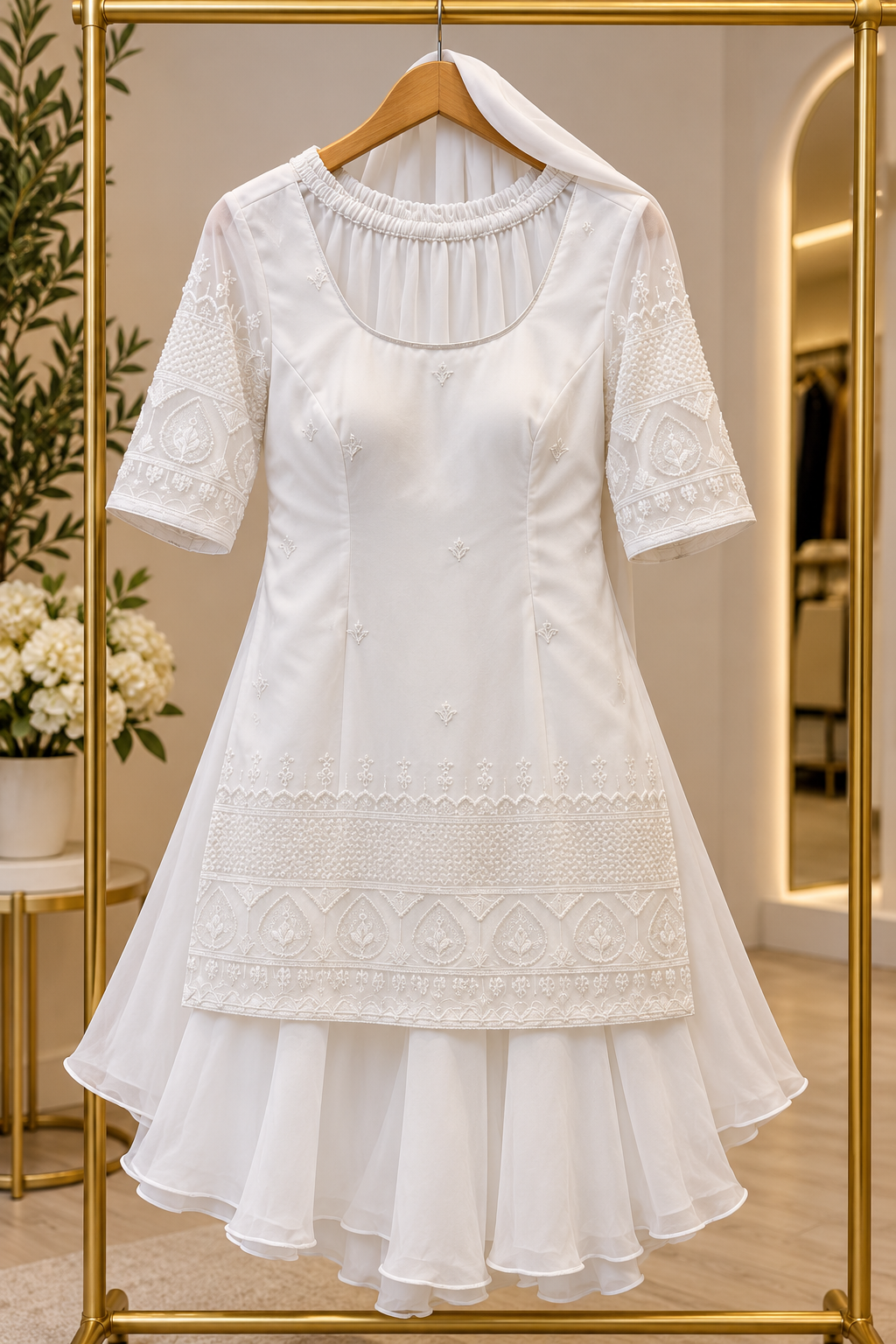 White Embroidered Sharara Set