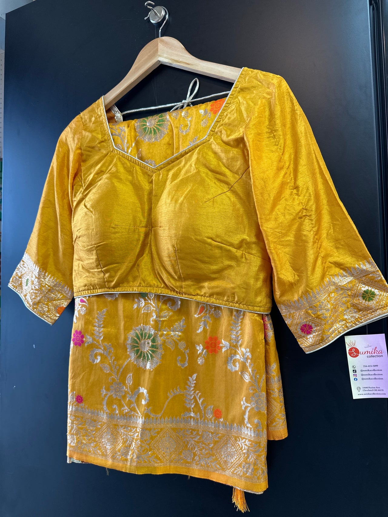 Mustard Yellow Fancy Dola Silk Saree - Ready to Wear Saree set