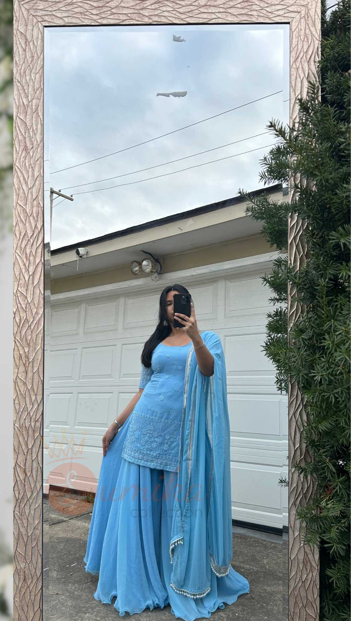 Light Blue Embroidered Sharara Set