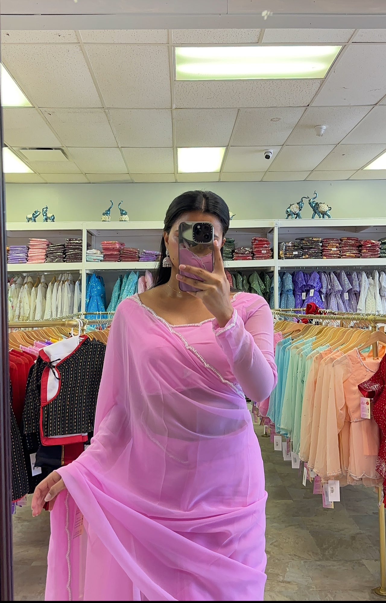Light Hand Boutique PINK Saree set Ready to Wear( 3pcs )