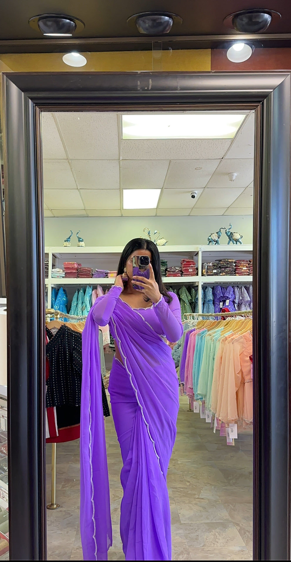 Light Hand Boutique Purple Saree set Ready to Wear( 3pcs )