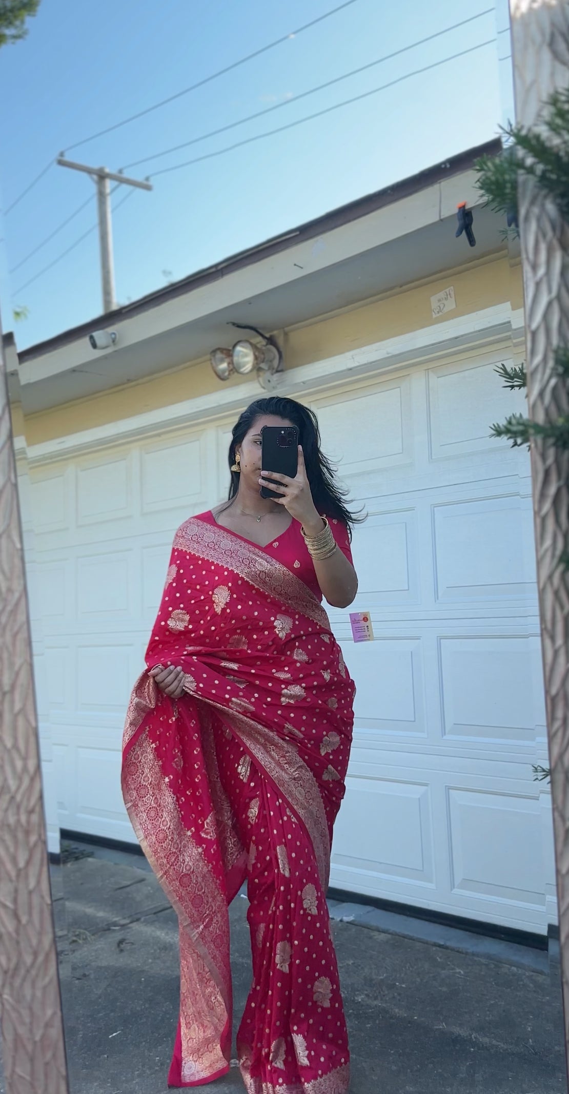 Dola Silk Saree - Hot Pink Ready to Wear Saree Set