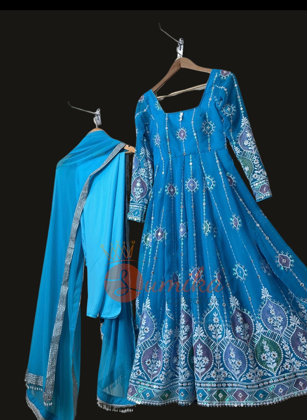 Teal Blue High Quality Anarkali set