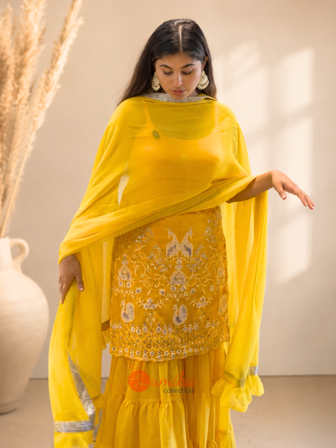 YELLOW THREE PIECE GHARARA SET