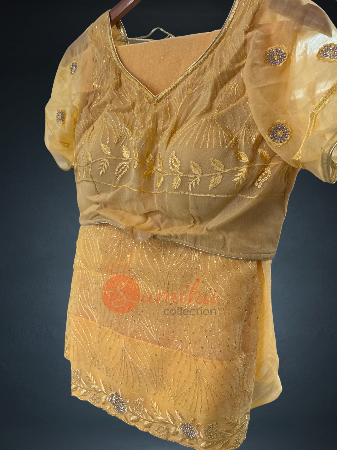 Golden Mustard Yellow Embroidered saree set