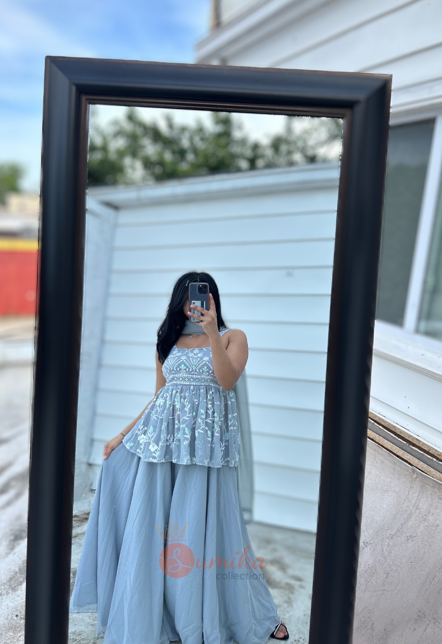 GRAY THREE PIECE SHARARA KURTHI