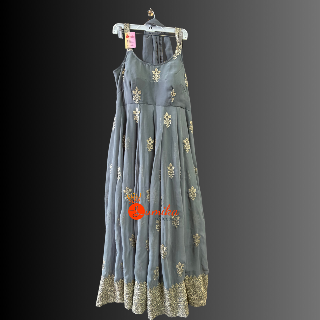 Sleeveless Embroidered Georgette Anarkali Gown – Two-Piece Set