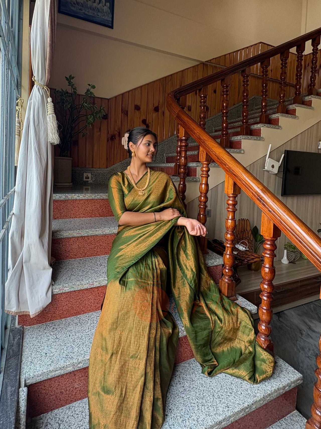Green Kanchipuram Saree set