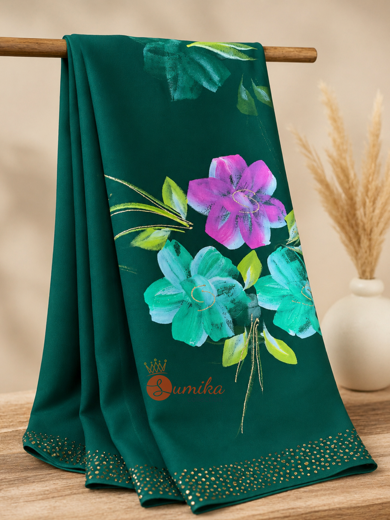 Floral Stone Work Saree - $10 if you buy 5 or More
