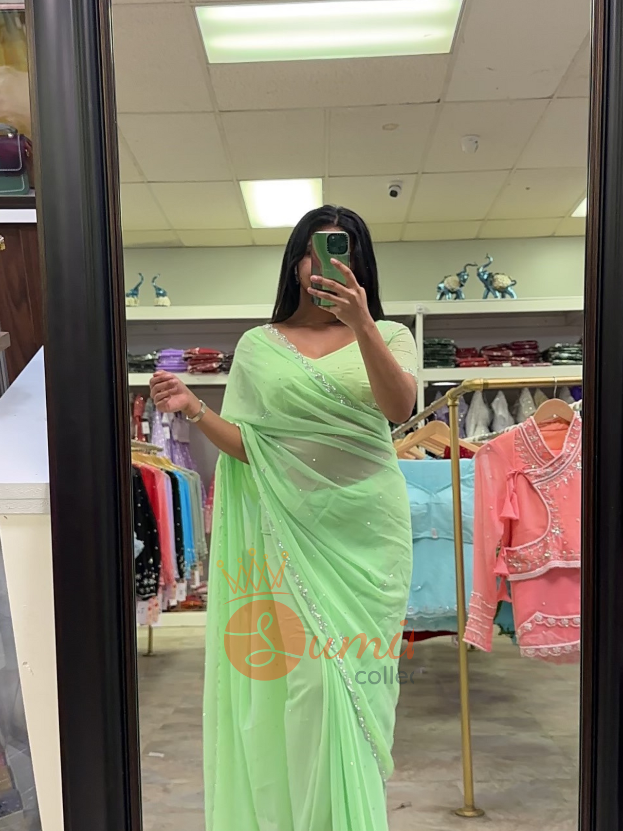 Boutique Baby Mint Green Ready to wear Saree set
