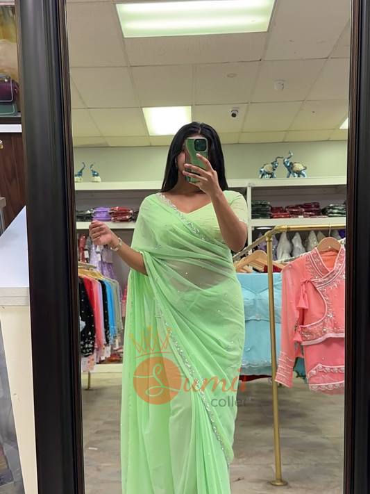 Boutique Baby Mint Green Ready to wear Saree set