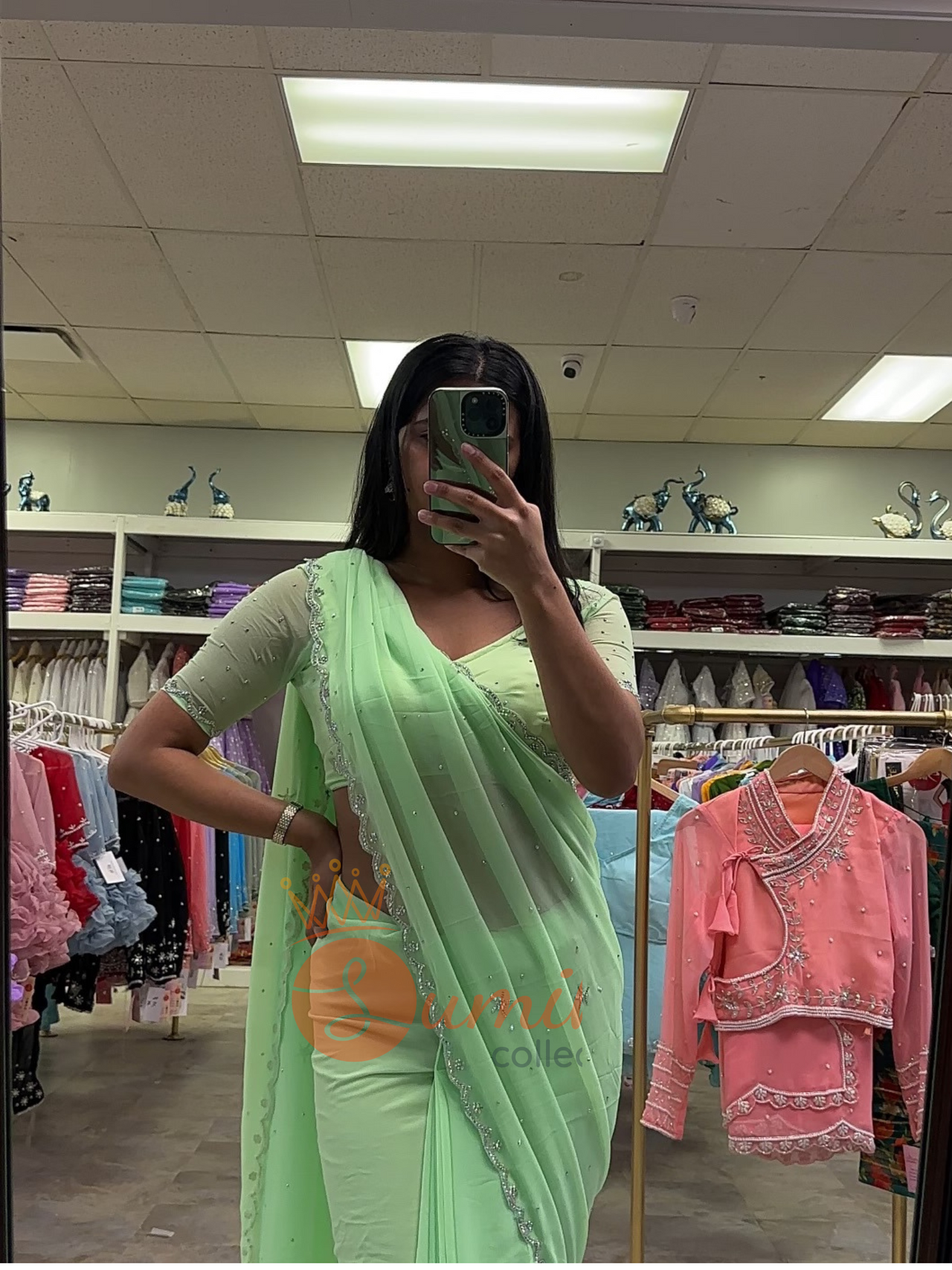 Boutique Baby Mint Green Ready to wear Saree set
