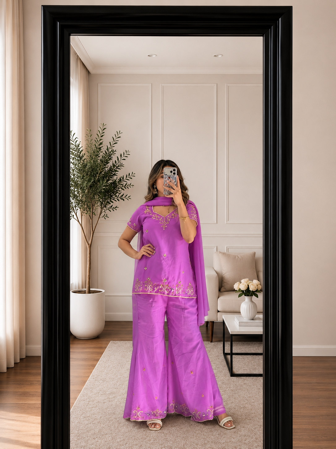 Embroidered 90's Sharara Suit Set with Dupatta