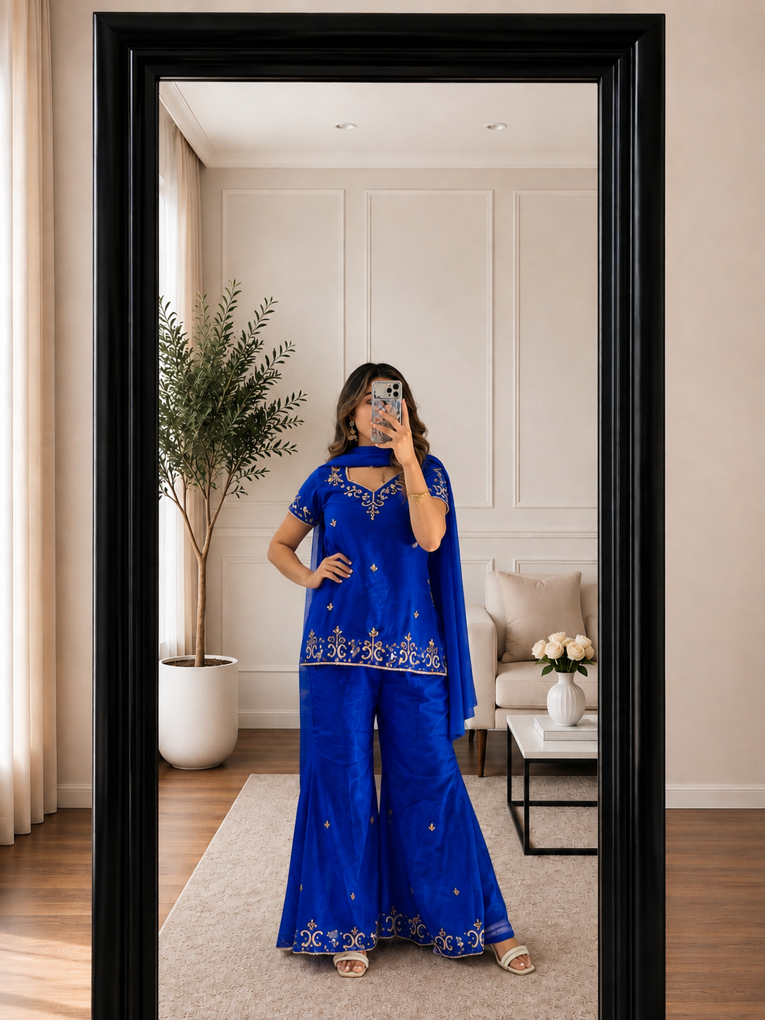 Embroidered 90's Sharara Suit Set with Dupatta