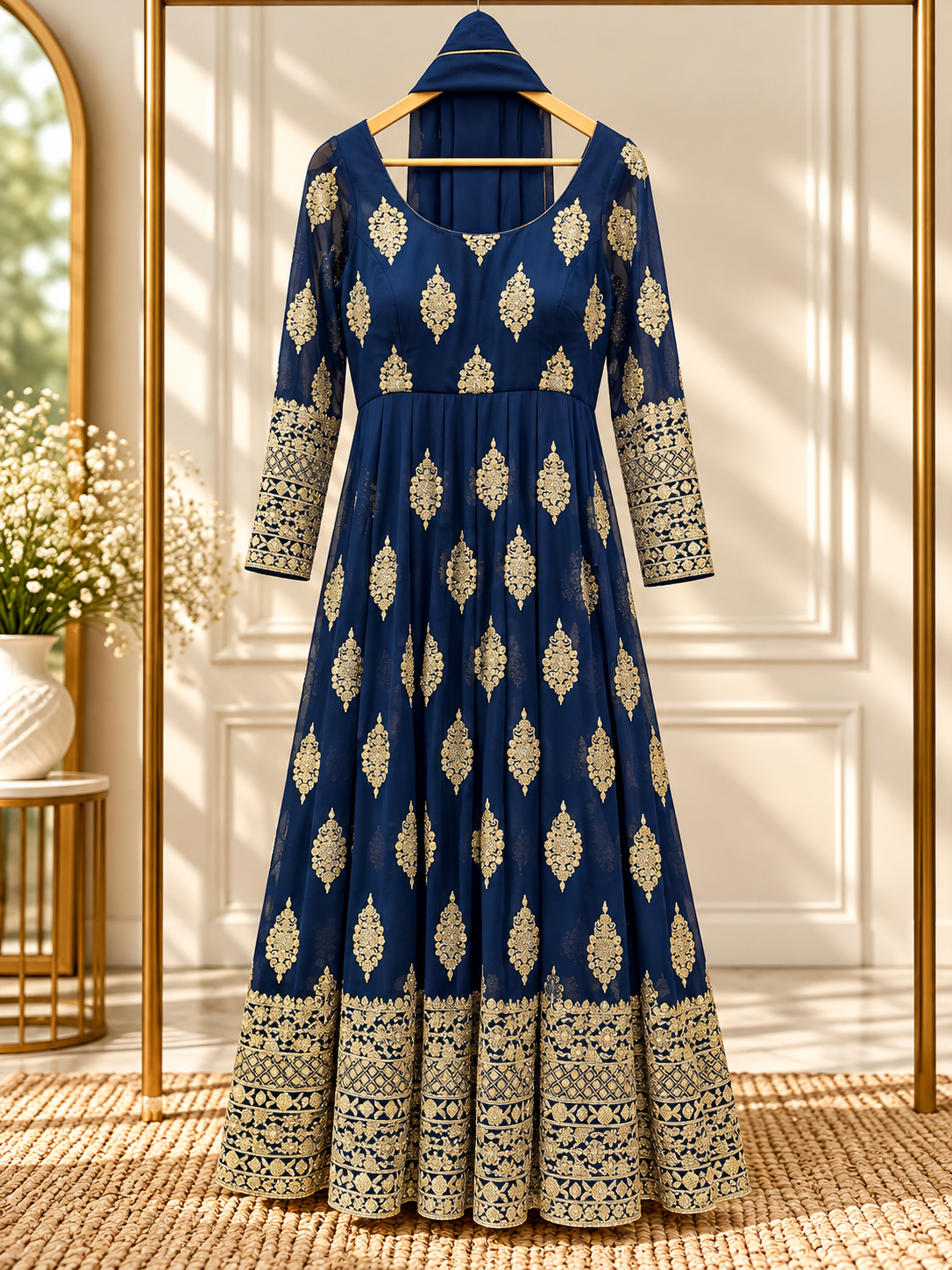 Full Sleeves Embroidered Gown – Authentic Nepali & Indian Occasion Wear