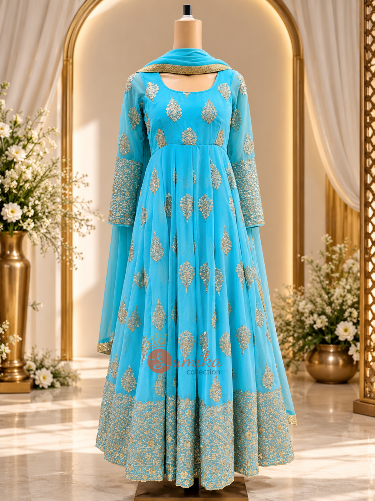Full Sleeves Embroidered Gown – Authentic Nepali & Indian Occasion Wear
