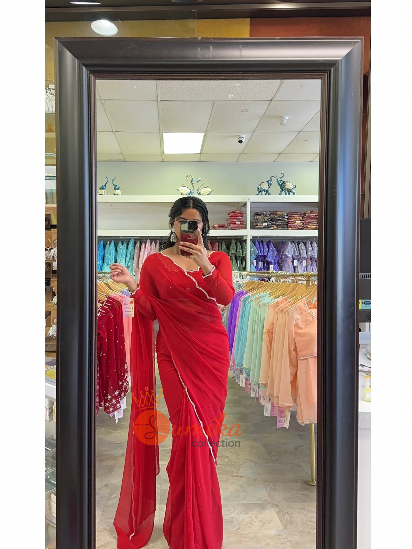 Light Hand Boutique RED Saree set Ready to Wear( 3pcs )