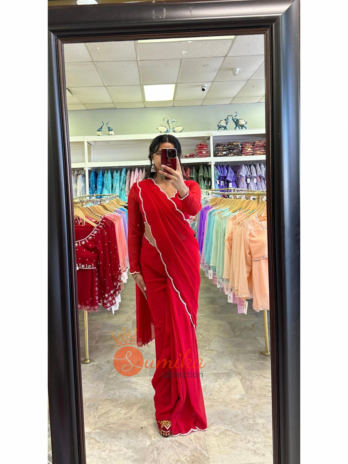 Light Hand Boutique RED Saree set Ready to Wear( 3pcs )