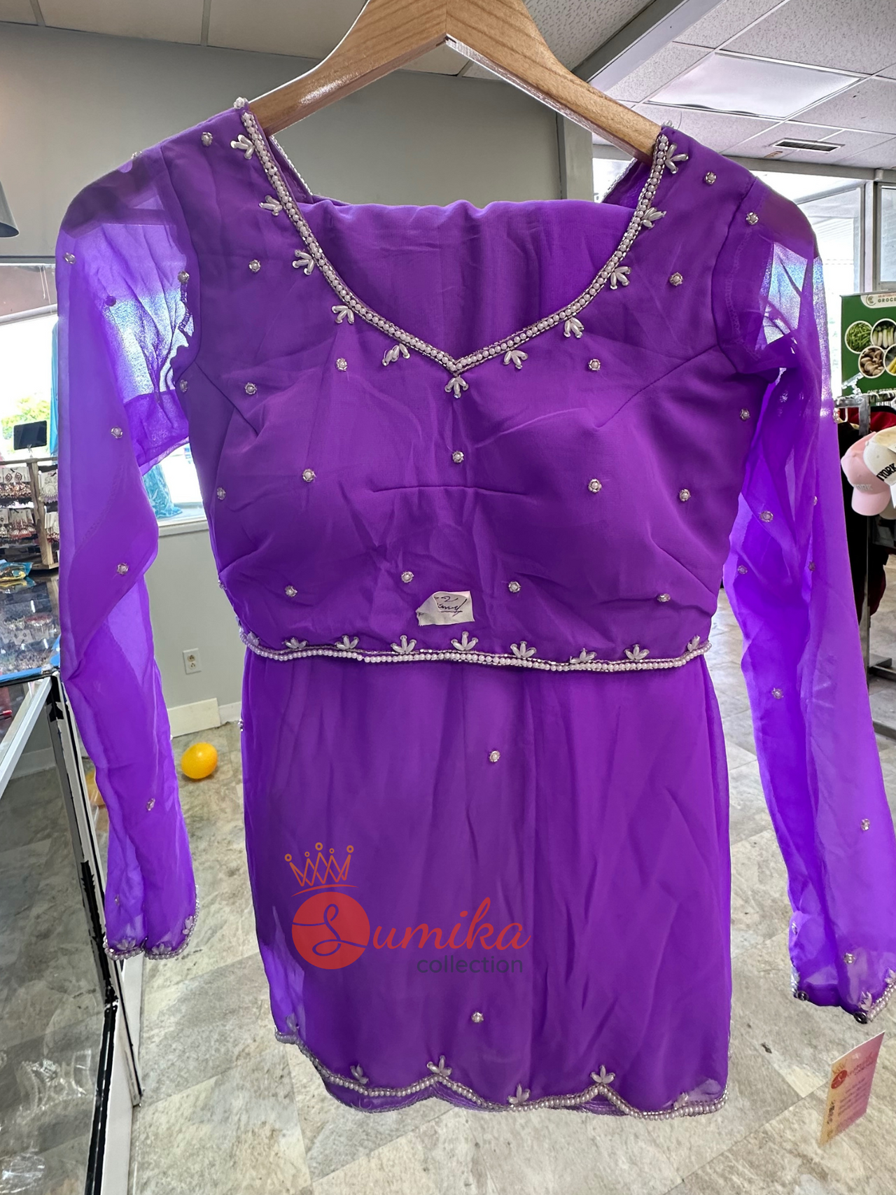 Hand Boutique Purple Saree set Ready to Wear( 3pcs )