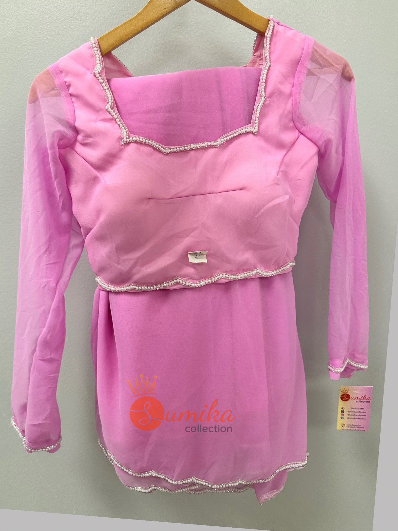 Light Hand Boutique PINK Saree set Ready to Wear( 3pcs )