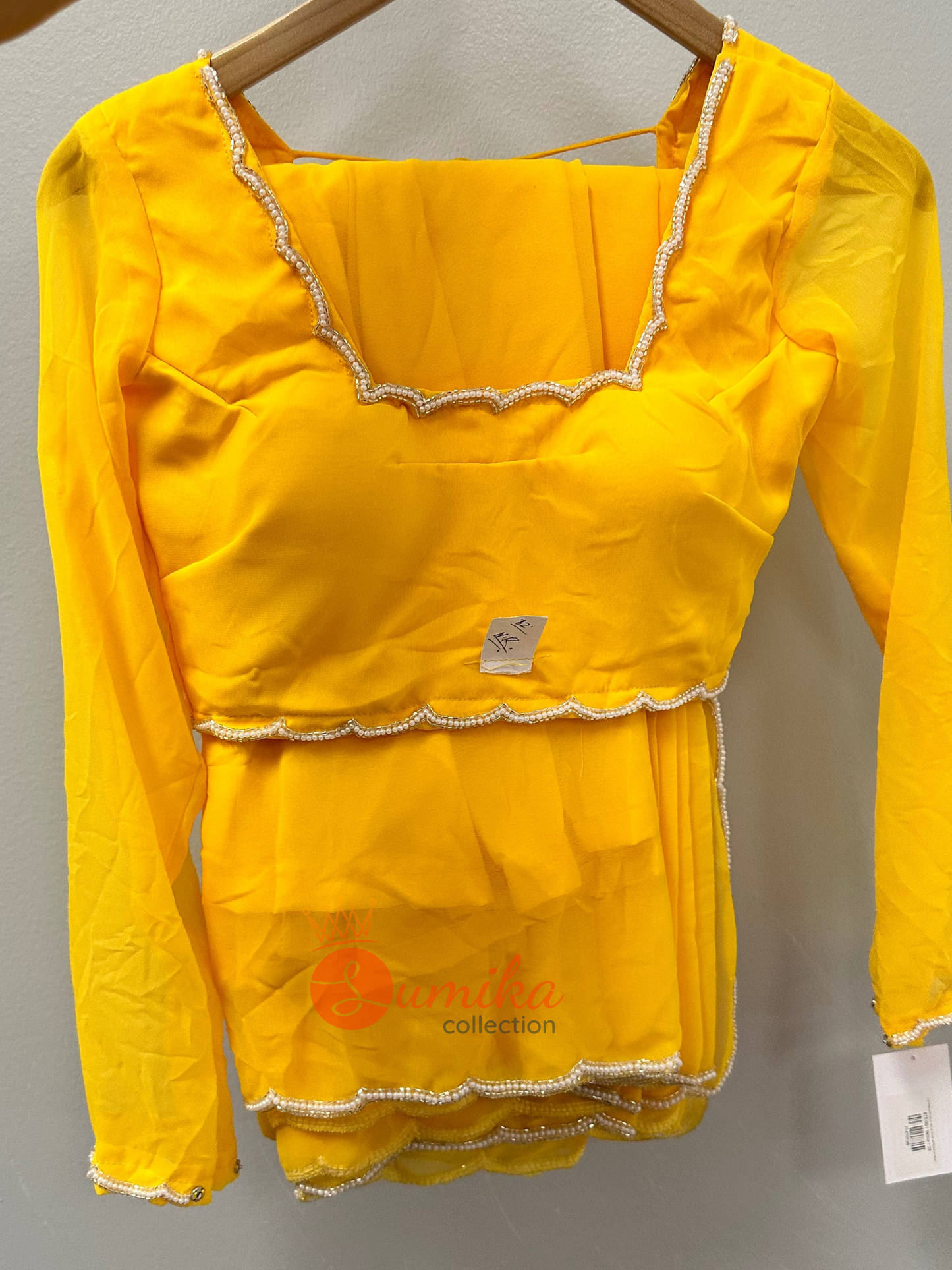 Light Hand Boutique Yellow Saree set Ready to Wear( 3pcs )