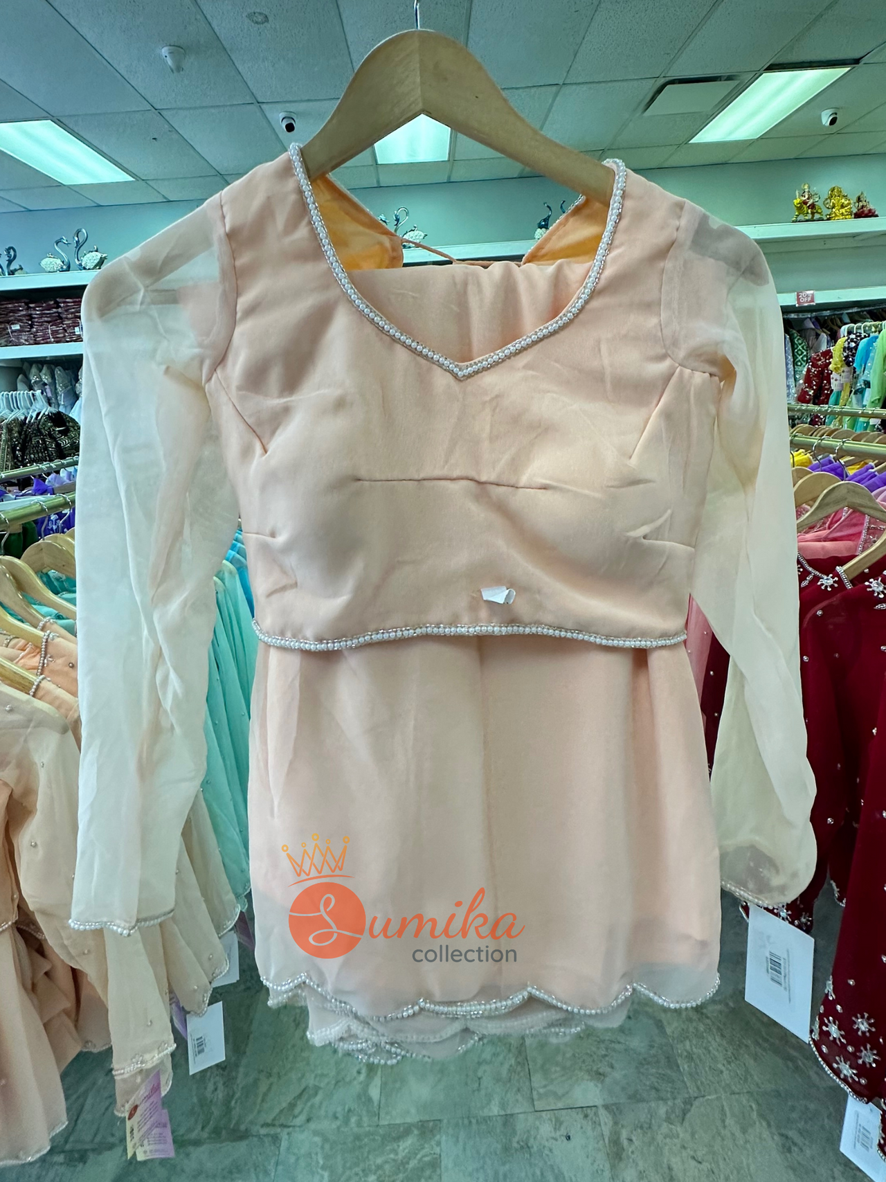 Light Hand Boutique Peach Saree set Ready to Wear( 3pcs )