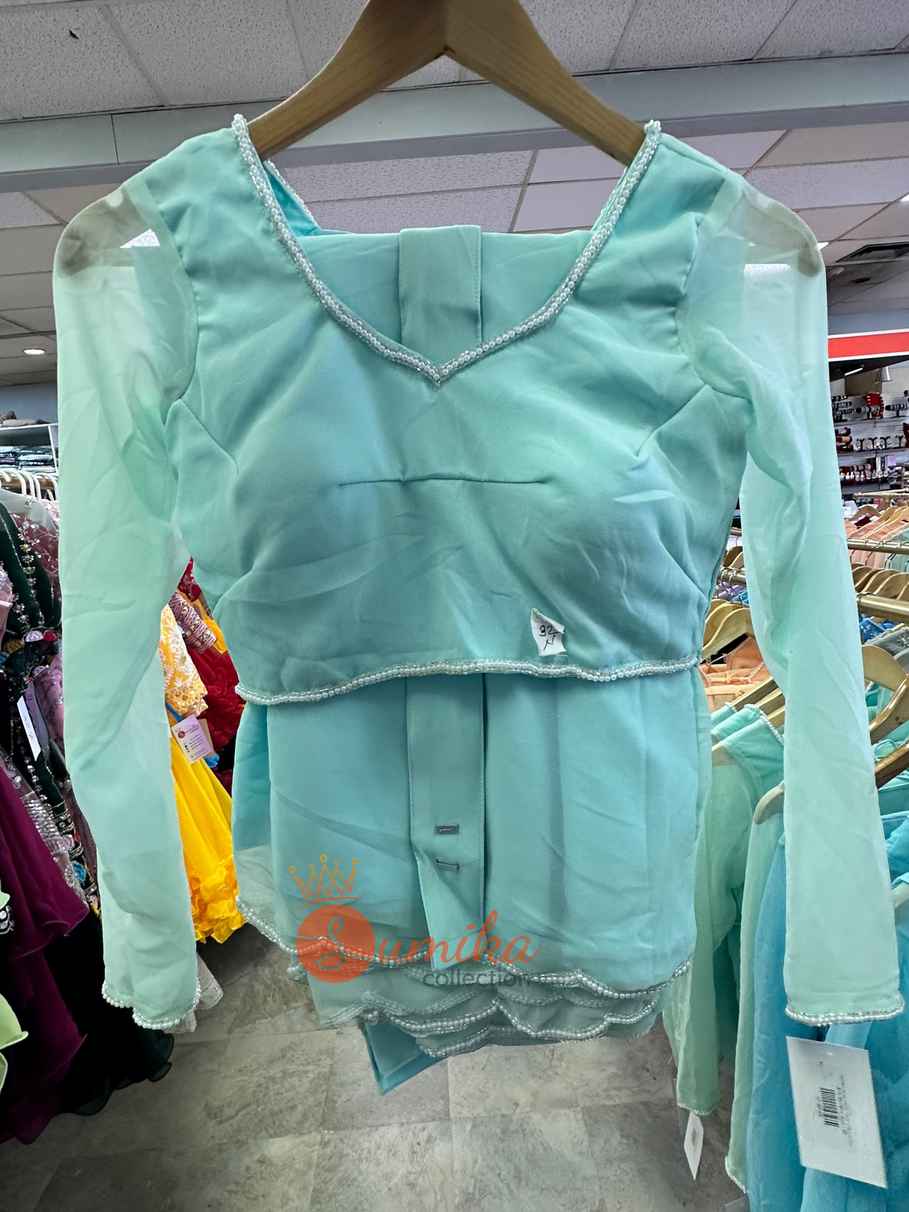 Light Hand Boutique Mint Blue Saree set Ready to Wear( 3pcs )