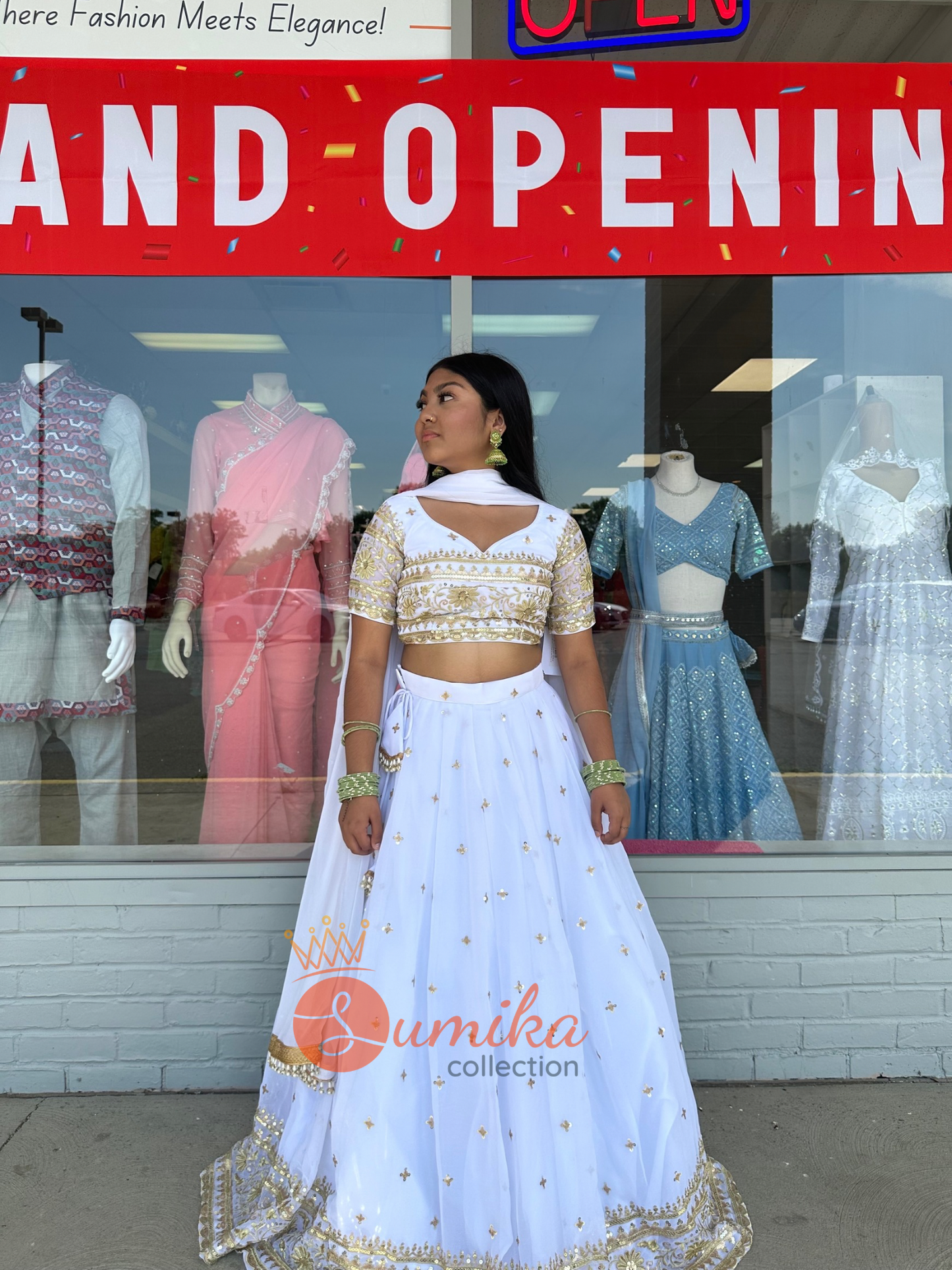 WHITE GOLDEN GEORGETTE LEHENGA CHOLI SET