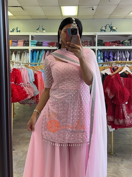 PINK THREE PIECE SHARARA KURTHI