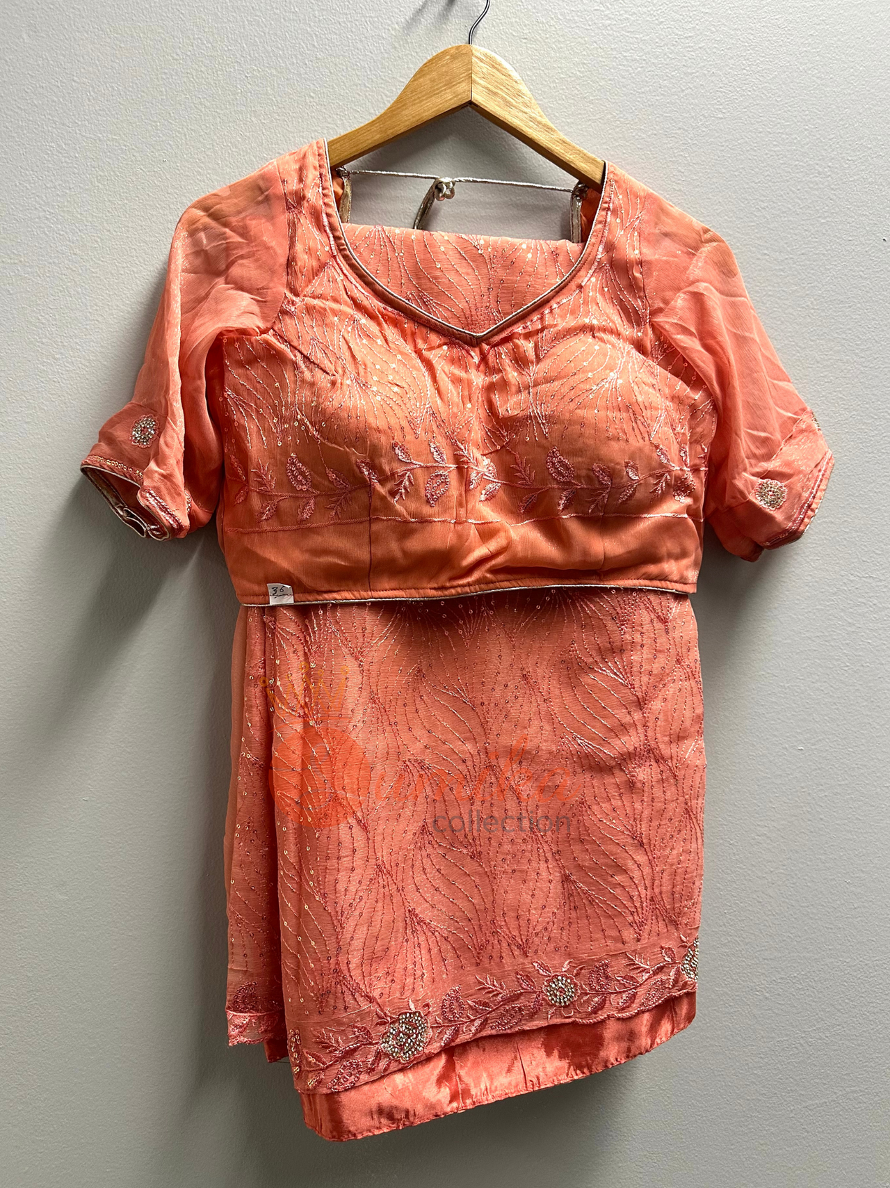 Peach Embroidered Saree set
