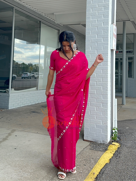 Boutique Hot Pink Ready to wear Saree set