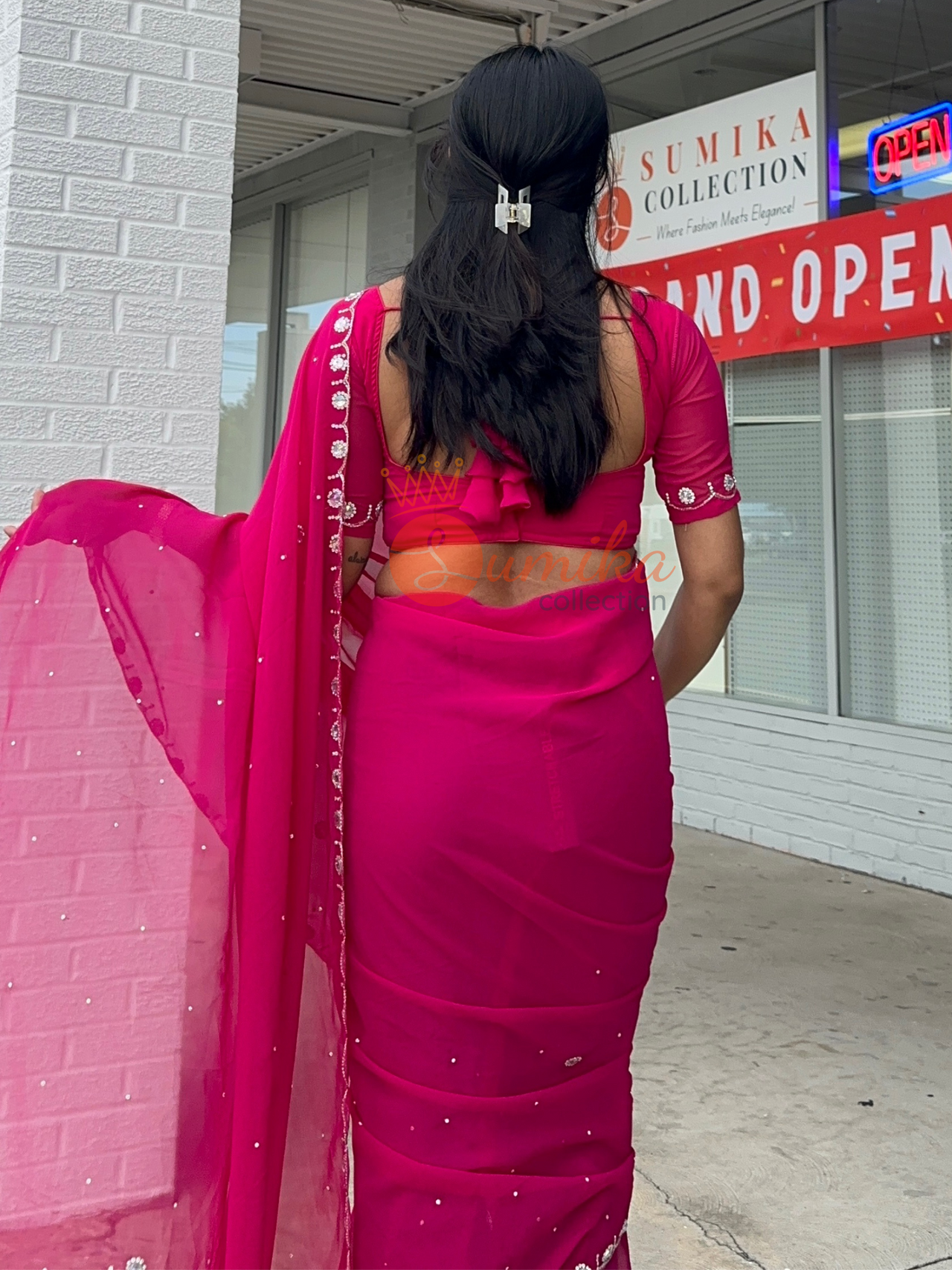 Boutique Hot Pink Ready to wear Saree set