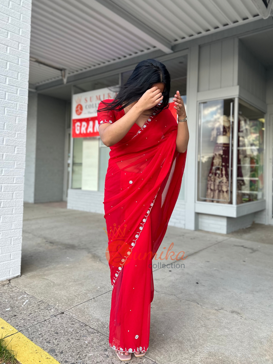 Boutique RED Ready to wear Saree set