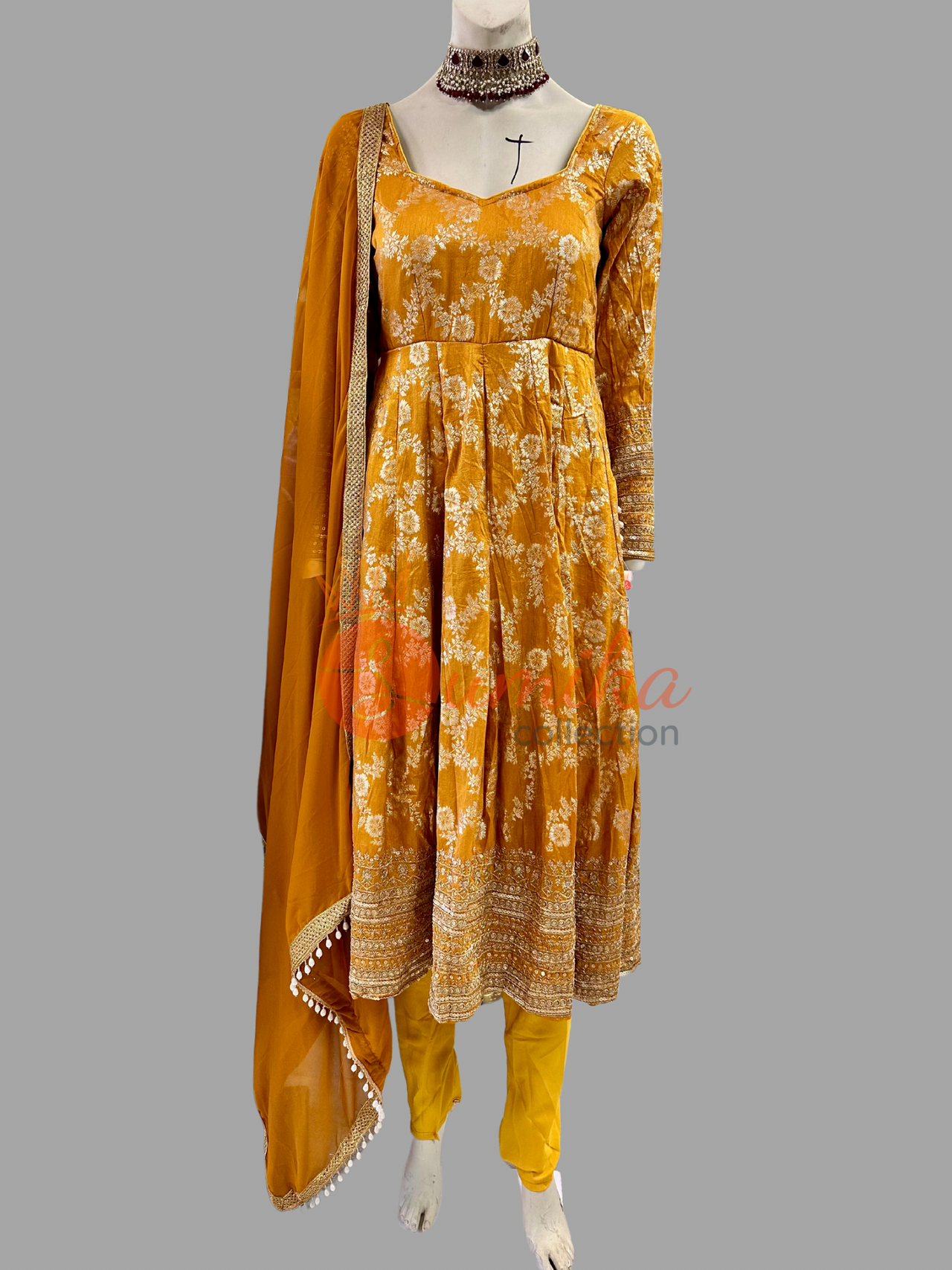 Mustard Yellow Dola Slik High Quality Anarkali Set