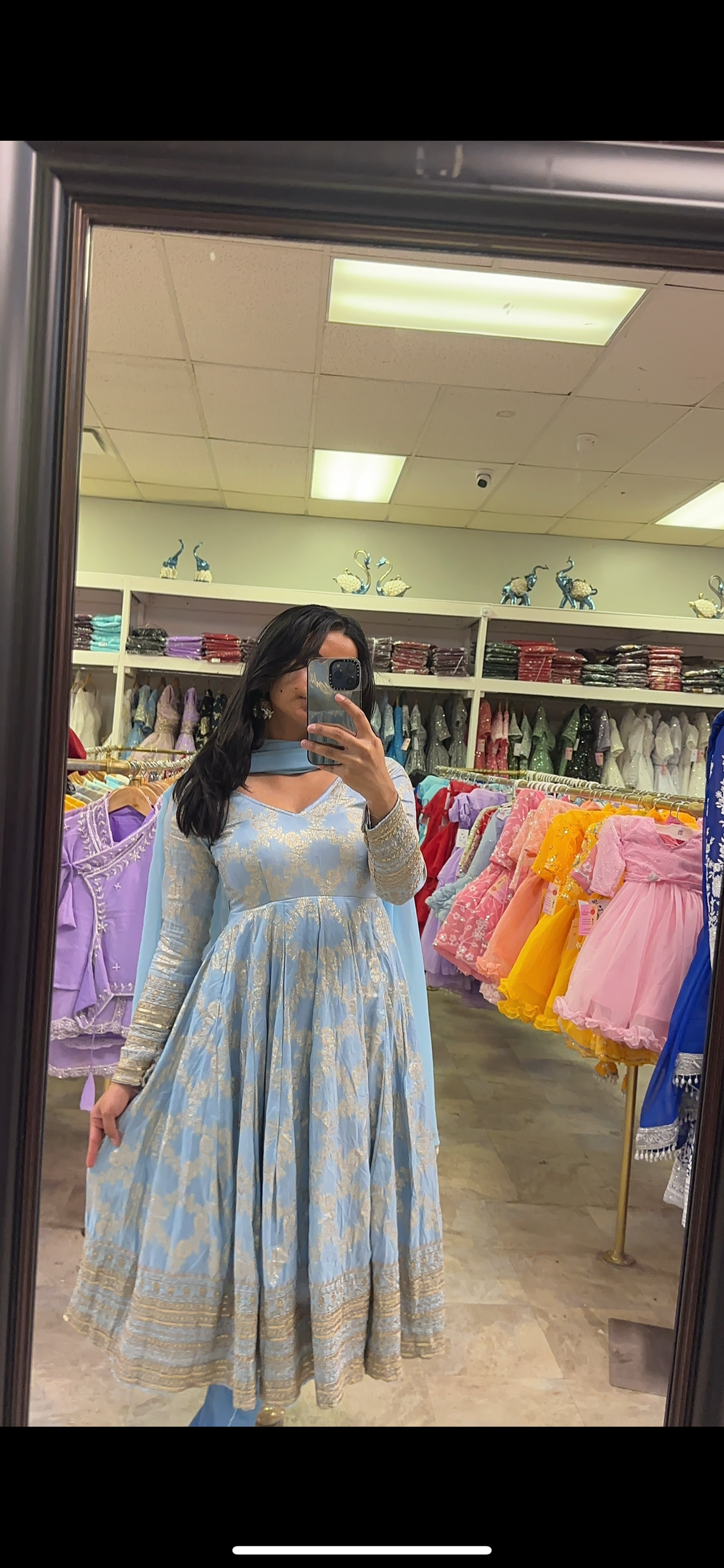 Sky Blue Dola Slik High Quality Anarkali Set