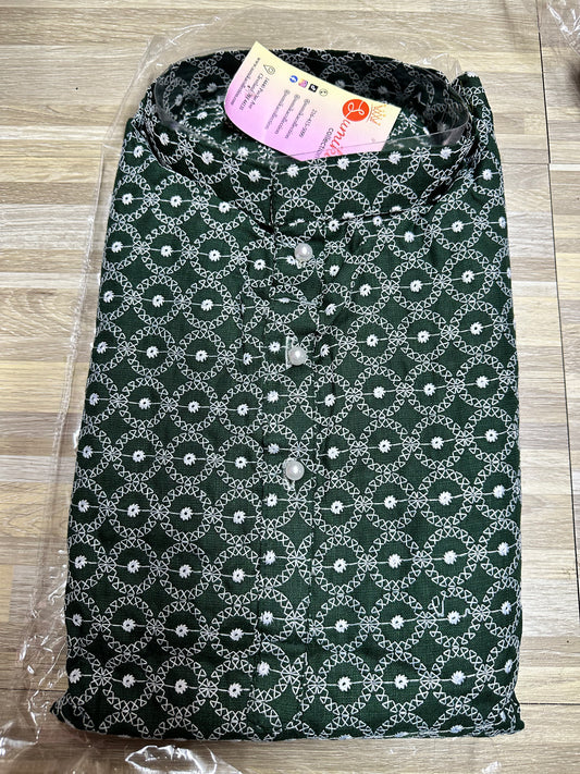 High Quality Boys Chikankari Kurti Set (2pcs) - Dark Green