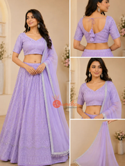 Lavender georgette Indian lehenga set with embroidered blouse and matching dupatta from Sumika Collection