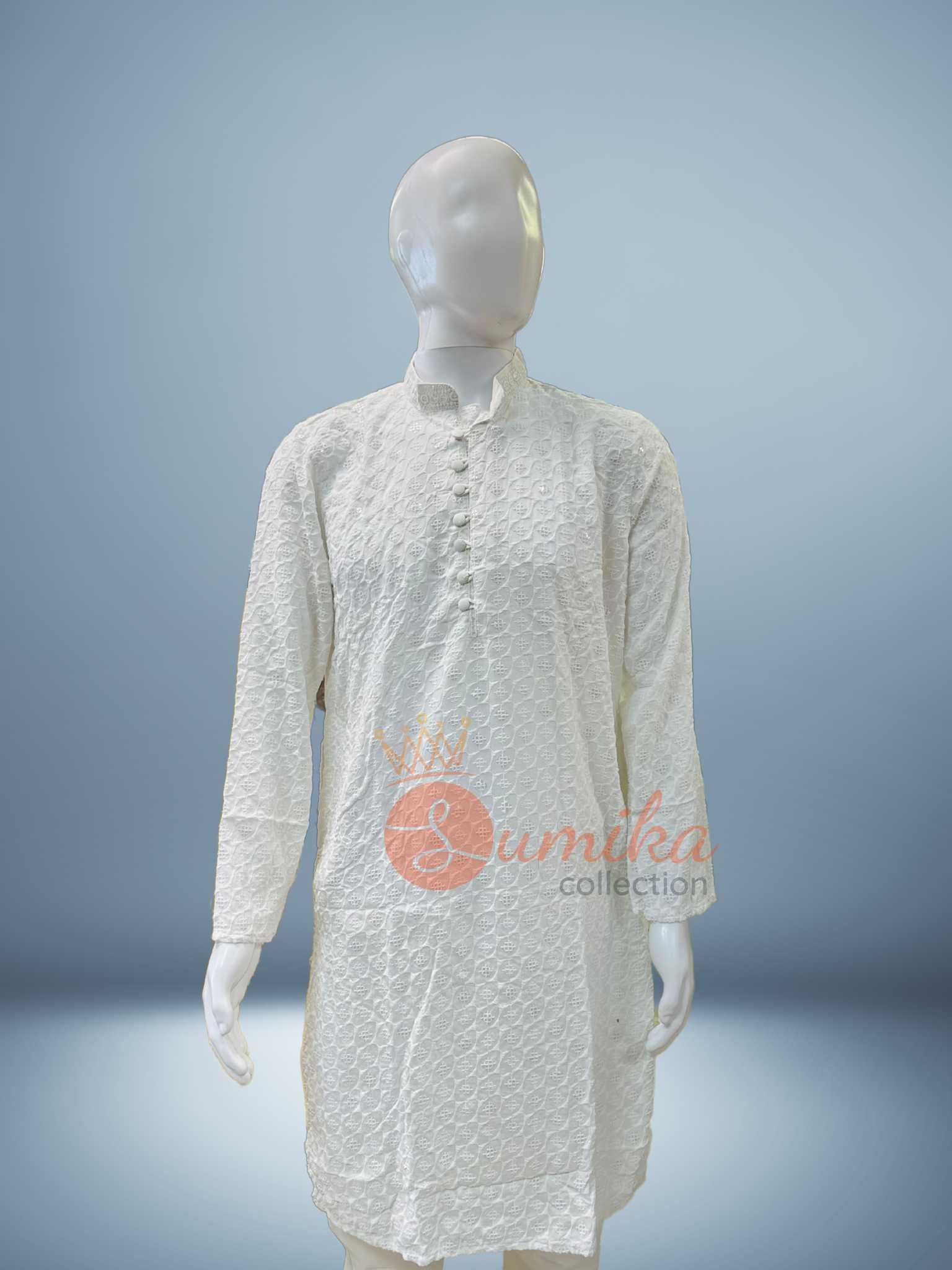 White Chikankari Mens Kurta