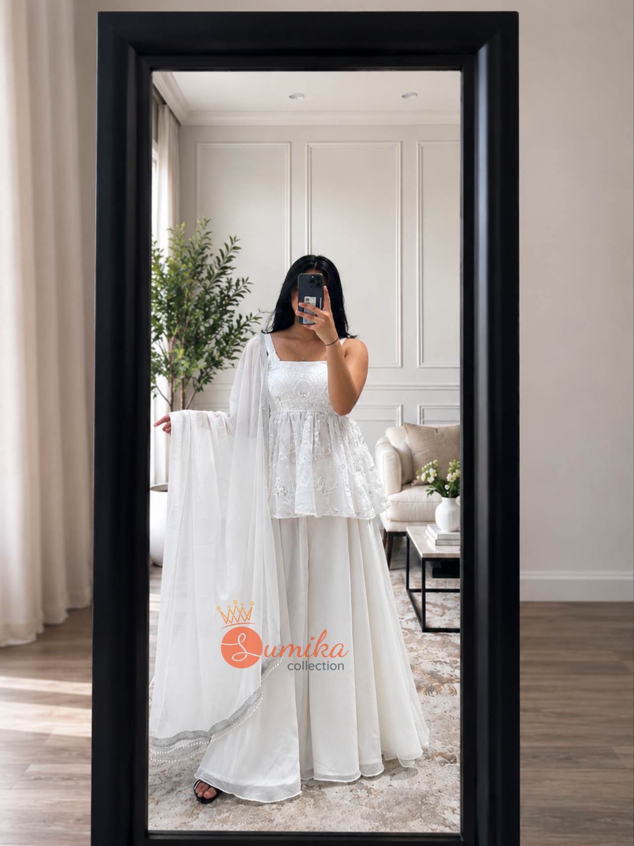 White Embroidered Sharara Set with Dupatta | Nepali Clothing USA | Indian Sharara Outfit | Sumika Collection