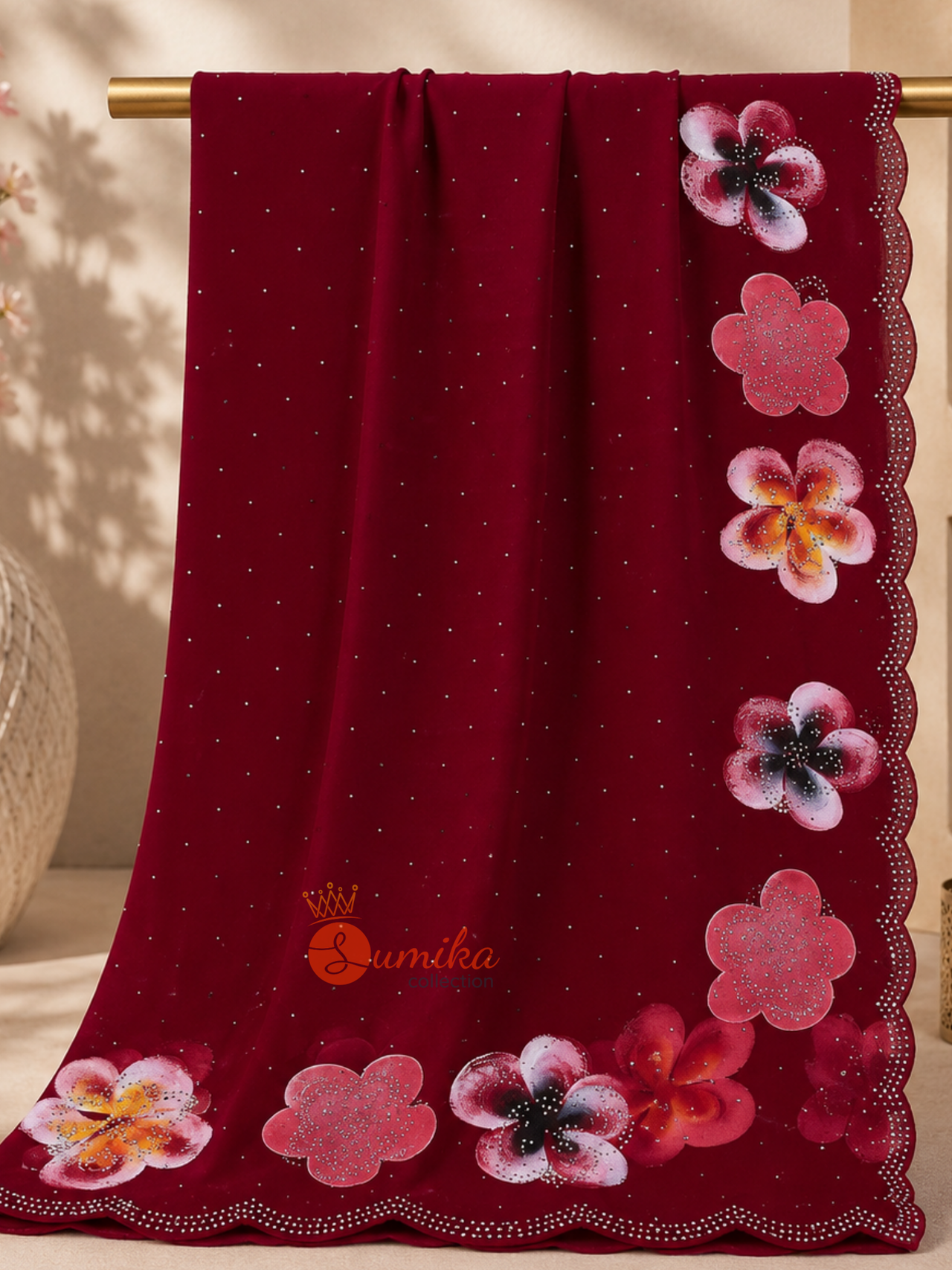 Floral Embellished Shimmer Saree - $10 if you buy 5 or More